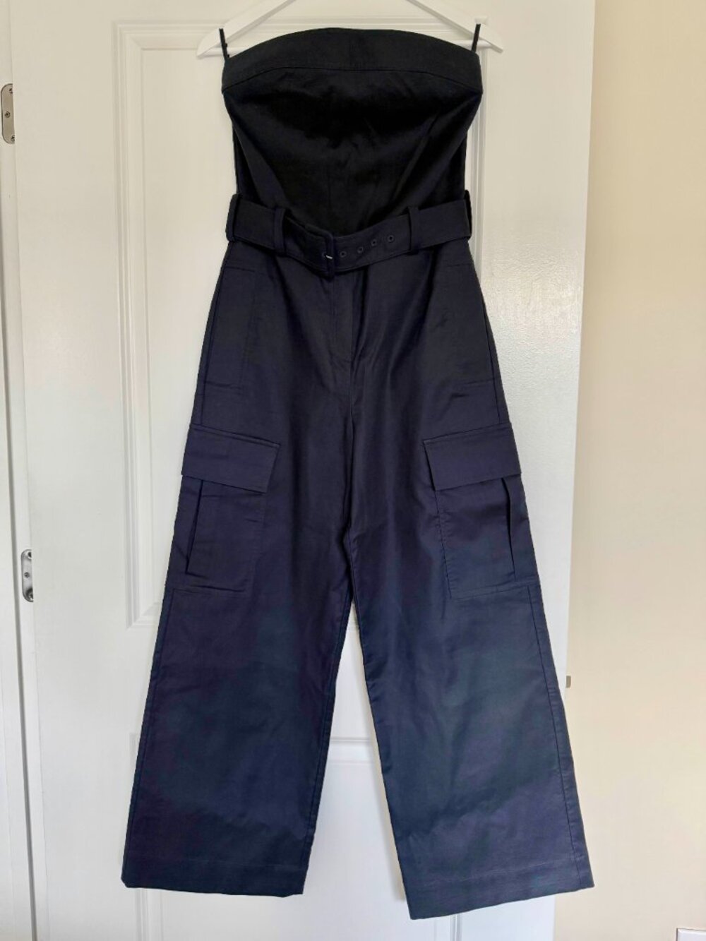 REISS Navy Lois Bandeau Belted Wide Leg Jumpsuit Size US 4 / UK 8 - Picture 9 of 16